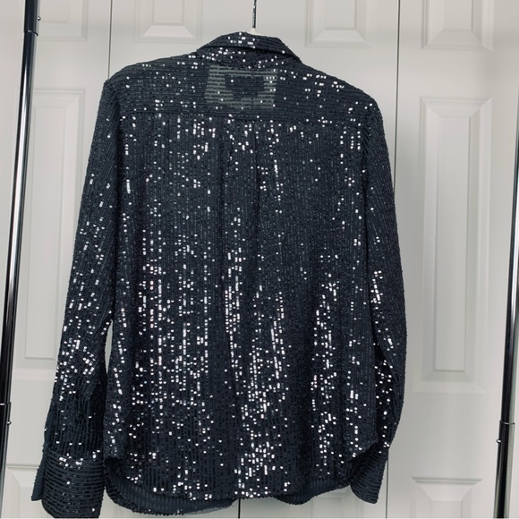 Anthropologie Dark Gray Sequin Button up Shirt - Picture 3 of 3